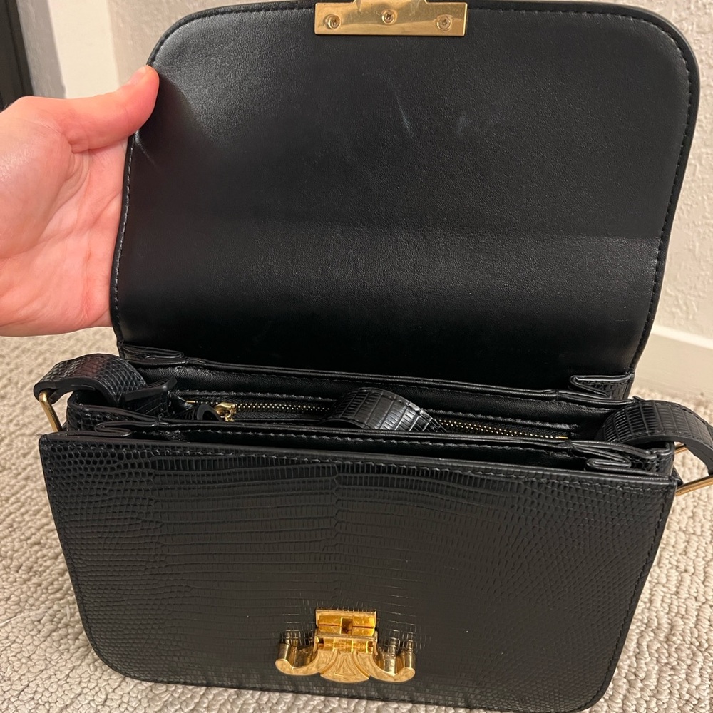 Lizard Black Leather Print Crossbody Bag C style